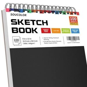 Soucolor Sketch Book 9x12 100 Sheets Premium Acid Free Spiral Bound Paper Pad O1